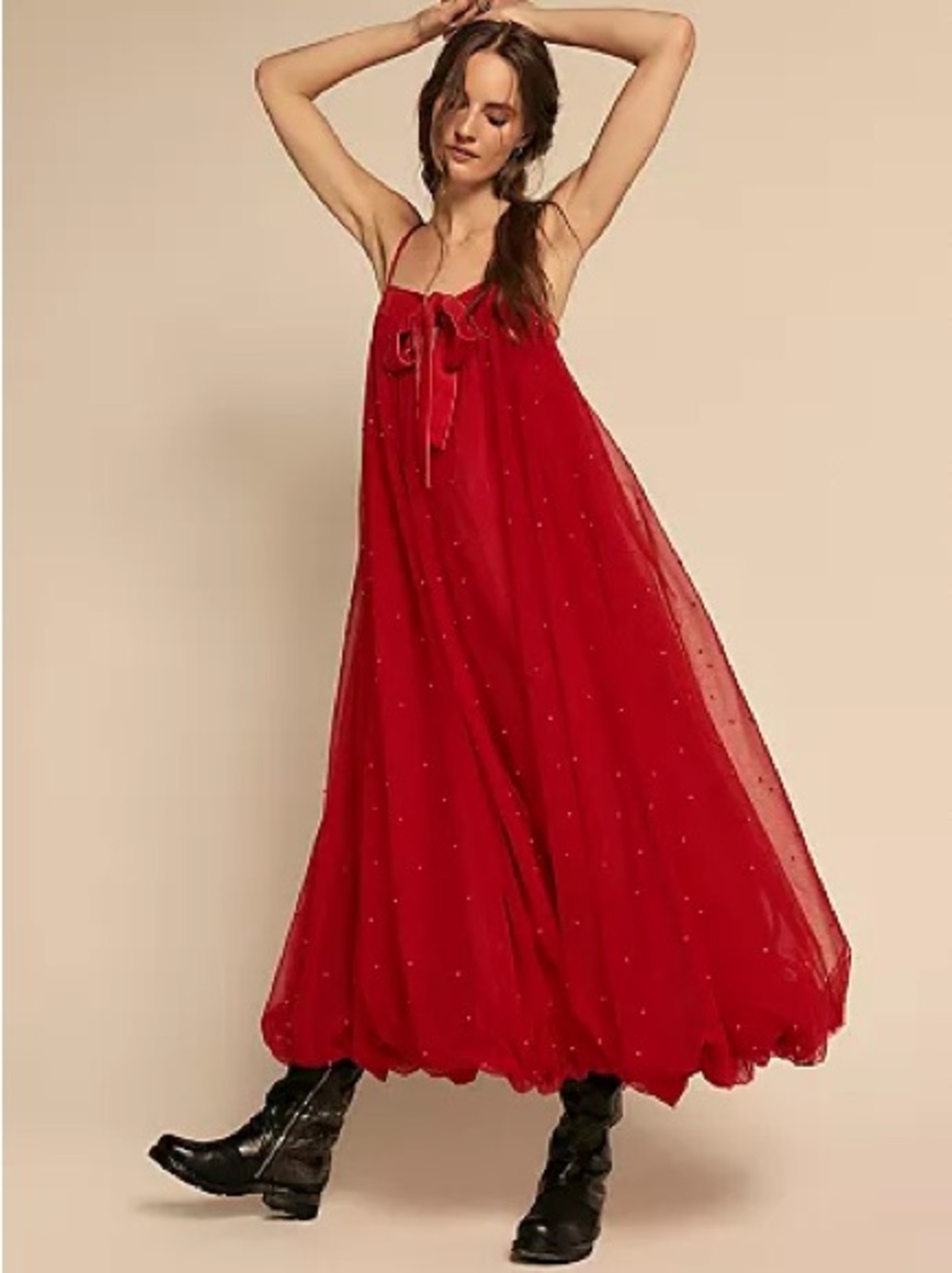 Free People Show Stopper Maxi Dress Red Embellished Mesh – Size Small - Picture 6 of 11